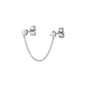 Elegant S925 silver double stud earrings featuring linked pearls and delicate chain - Silver Double Piercing Pearl Chain Earring (14)