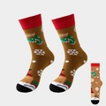 Brown Christmas mid-calf socks featuring Merry Christmas text and festive snowflake patterns - No. 03-Brown Merry Christmas