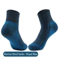 Thick merino wool hiking socks for men in royal blue and dark gray color block style - X65 Royal Blue