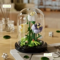 Assembled tulip and lily of the valley brick flower in glass dome with black base - 7237 Dream Beauty (Tulip/Lily of the Valley) / 160pcs/With Dust Cover