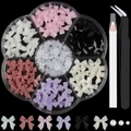 3D colorful resin bow nail charms set with pearls, tweezers and dotting pen in flower box - Trending Style 1 (With Tools)