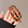 Barrette vintage française écaille de tortue avec un design géométrique élégant - Pince Ovale Creuse Écaille / Imprimé léopard