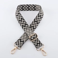 Adjustable black and white geometric embroidered bag strap with golden metal lobster hooks - Light Gold Buckle / Off White