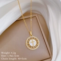 Detail of cross pendant necklace with mother of pearl and cubic zirconia stones - Gold Round Cross Mother Of Pearl Style (G439)