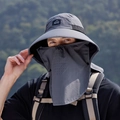 Cappello parasole grigio con tesa larga, maschera facciale e protezione nuca outdoor - grigio scuro