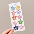Set of 10 colorful star hair clips with polka dot patterns for girls on display card - 4# Star Clips Set of 10