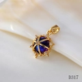 Detailed macro of gold cage pendant with purple gemstone and pavé crystal setting - D317 Hexagram Star