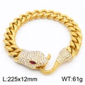 Luxury gold Cuban chain bracelet with crystal snake head buckle and ruby red eyes - Gold Red Eye Zirconia Snake Head Cuban Chain (红眼KB185251-MZOZ)