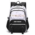 Cute white student backpack with cartoon bear patterns and large capacity storage - Without Pendant / Black