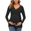 Umstandswickelshirt in Schwarz mit V-Ausschnitt und seitlicher Schleife zum Stillen - Schwarz