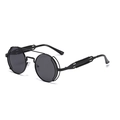 Steampunk round sunglasses with matte black metal frame and dark grey lenses - Black Frame Black Grey Lens
