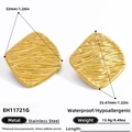 Golden irregular wave patterned square earrings in durable stainless steel finish - Square Crumpled Style (EH11721G)