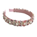 Rosa Tweed Stirnband mit buntem Webmuster und weißen Perlen als schickes Haarband für Damen - Rosa