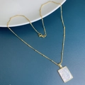 Golden Guadalupe rectangle necklace with white mother of pearl and bead chain - Gold