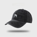 Washed dark gray baseball cap with white dog embroidery and vintage distressed finish - M (56-58cm) / Black