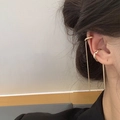 Elegant gold cuff earring with long chain tassel design for non-pierced ears - Gold Minimalist Long Bar Tassel Ear Cuff (6858)