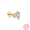 925 Sterling Silver Gold Plated Labret with Pear and Round Zirconia Stones - #4 Gold - Double Stone Style