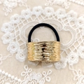 Minimalist elastic hair tie with a textured gold metallic rectangular accessory - Rectangular Gold