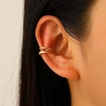 Minimalist double layer gold ear cuff clip without piercing on female model - Double Parallel Line Style - Gold (F50)