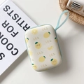 Detail of rectangular lemon storage bag with blue zipper and carrying strap - Yellow Lemon
