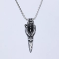 Gothische draak schedel hanger ketting in vintage zilver met grove schakelketting - Drakenkop Hanger (Zonder Ketting) (B0205)