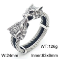 Vintage silver wolf head cable bracelet for men with steel wire and black leather lining - Steel Color Wolf (KB164173-KFC)