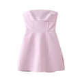 Sweet light pink faux leather strapless mini dress with bow detail and A-line silhouette - XS / Lotus root pink