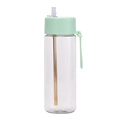 Detail of transparent 740ml Tritan water bottle with green lid and golden straw - 740ml / Pale Green