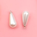 Pair of teardrop imitation pearl pendants with silver metal caps for DIY jewelry crafts - 8x16mm Silver Water Drop