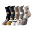 Detail showing five pairs of cotton blend socks with cute animal toe patterns and polka dots - Big Polka Dot Cat Set