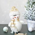 Plush Christmas snowman figurine with gold knit hat and striped scarf decoration - Gold Snowman 20cm