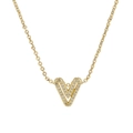 Elegant 18k gold plated brass necklace featuring a micro-pave zircon V letter pendant - Letter V