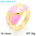 Vintage 18K gold ring with Morandi pink enamel dots, 14mm wide bold band style - Gold Pink (KR111180-K)