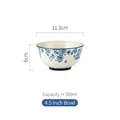 Blaue florale 4,5 Zoll Keramik Reisschale mit blauem Rand, 300ml Inhalt und 11,3cm Durchmesser - 4,5 Zoll Schüssel (Jialan)
