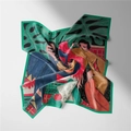 Détail d'un foulard artistique en soie avec imprimé peinture à l'huile aux tons bleu roi - 53cm / Collage d'art abstrait
