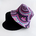 Wendbarer Fischerhut in Schwarz und buntem geometrischem Paisley-Muster für Damen - Erwachsene 55-58cm / Kreismuster Rosarot