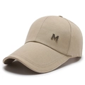 Khaki cotton baseball cap with long brim and metallic letter M embroidery detail - Adjustable / Khaki