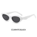 Oval cat-eye sunglasses with thick white frames and dark grey lenses, C5 white black - White Frame Dark Grey Lens