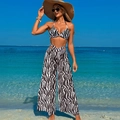 Three-piece bikini set with zebra print bikini top and matching wide-leg trousers - S / Top And Bottom / Black Stripe