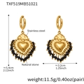 Détails des boucles d'oreilles cœur dorées 5,4x3,2cm en acier inoxydable et pierre naturelle - Créoles Pierre Naturelle Noire Dorées (TXF519MB51021)