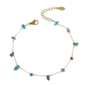 Bohemian gold chain bracelet featuring turquoise and red stones with lobster clasp - Lake Blue Crushed Stone