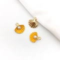 Golden shell alloy pendant with yellow enamel, white faux pearl and metal loop - Orange