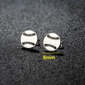Minimalist 8mm stainless steel baseball stud earrings with white enamel finish - Baseball / Steel