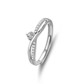 S925 sterling silver couple ring featuring a twisted band set with a central zircon stone - Adjustable Open / Women's Ring