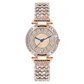 Dettaglio dell'orologio in oro rosa con lancette blu e castone di cristalli lucenti - Orologio Singolo Oro Rosa