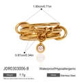 Waterproof gold stacked ring with white zircon pendant made of polished stainless steel - US 8 / Gold Rhinestone Pendant Style
