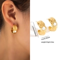Golden textured semi-hoop earrings featuring white shell inlay and a vintage finish - Zjge0665