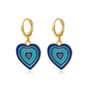 Retro golden hoop earrings with triple-layered blue gradient enamel heart charms - Gold Blue (Earrings)
