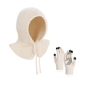 Winter knitted balaclava with matching touchscreen anti-slip gloves in cream white - Beige