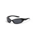 Futuristic Y2K square wrap sunglasses in glossy black with streamlined ergonomic design - Bright Black / Gray